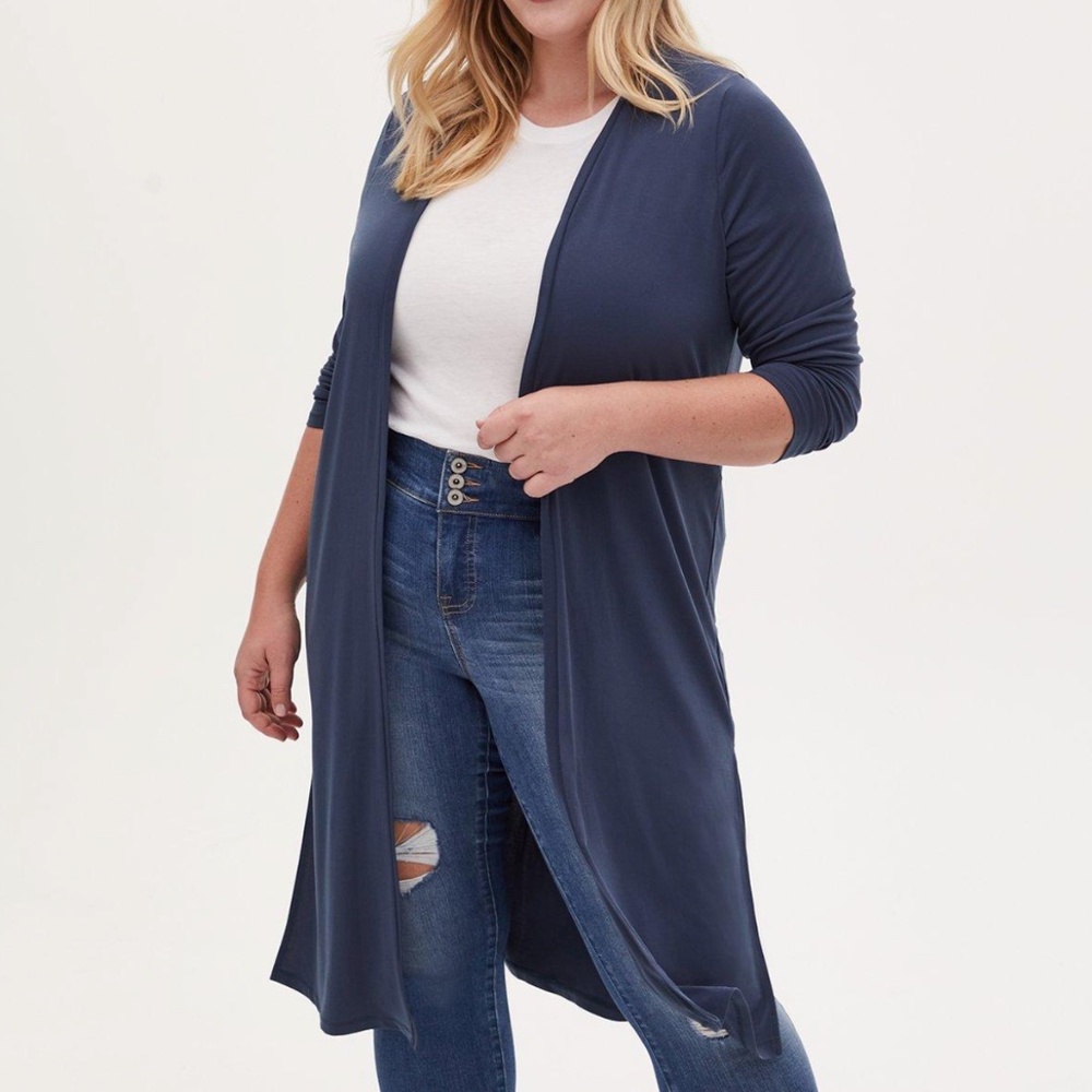 Torrid - Cardigan Open Front Blue Studio Knit Longline Sweater - 3x - 22/24